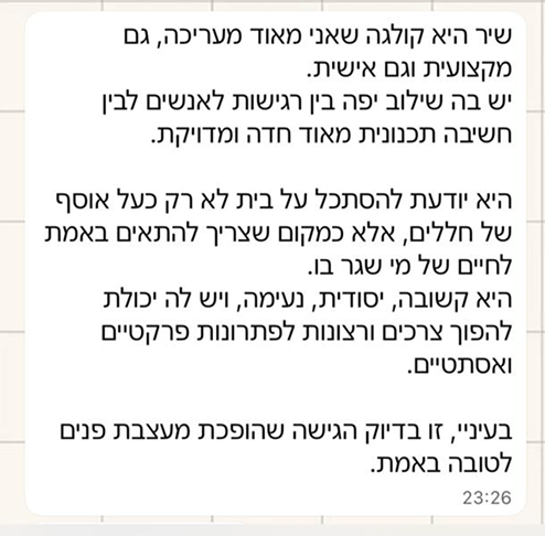 המלצה מלקוחה על שיר שלו - מעצבת פנים